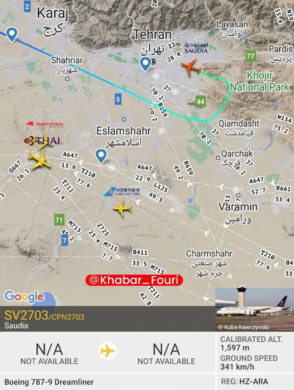 فرود هواپیمای عربستان سعودی در ایران