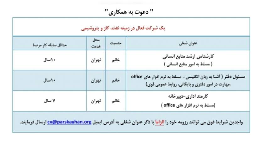 اخبار استخدامی | نفت آنلاین | استخدام خانم