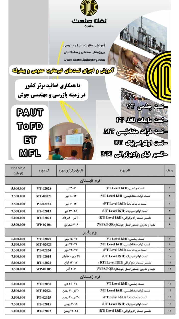 دوره های تخصصی بازرسی تست‌های غیر‌مخرب عمومی و پیشرفته